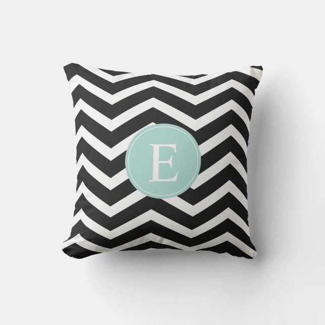 Cojín De Exterior Personalizado Chevron Turquesa blanco negro (Anverso)