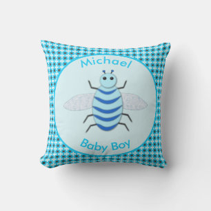 Cojín De Exterior Personalizado de Abeja de Niño Azul