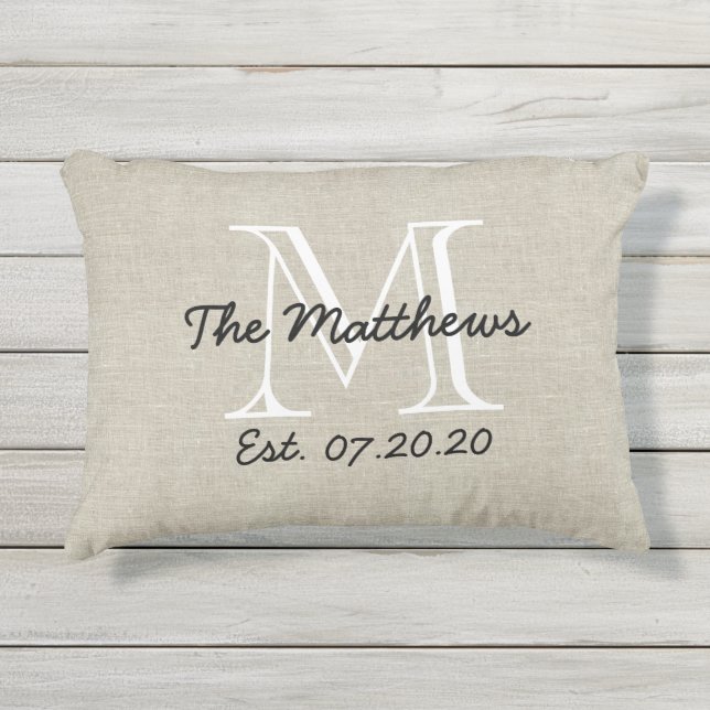 Cojín De Exterior Personalizado de aspecto lineal Familia Monograma  (Anverso)