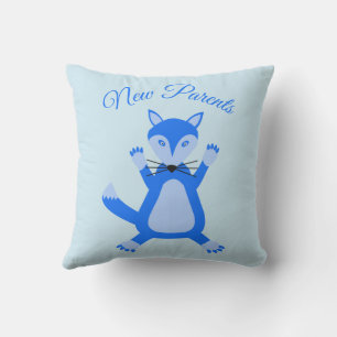 Cojín De Exterior Personalizado de bebé azul lindo niño zorro padres