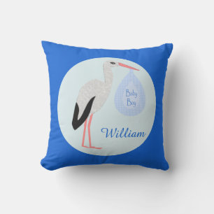 Cojín De Exterior Personalizado de cigüeña de niño pequeño azul