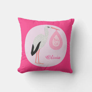 Cojín De Exterior Personalizado de cigüeñas bebé rosada bonito