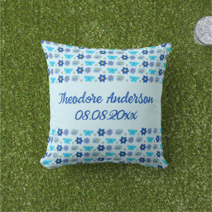Cojín De Exterior Personalizado de mariposas y flores Blue Baby Boy