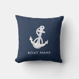 Cojín De Exterior Personalizado de nombre de barco azul de la Marina