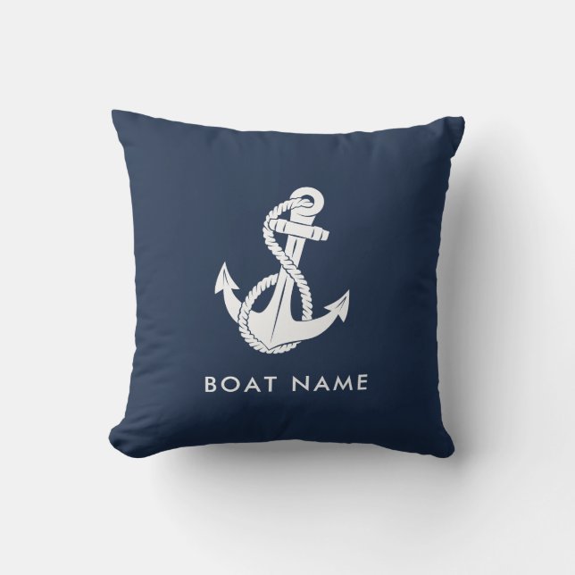 Cojín De Exterior Personalizado de nombre de barco azul de la Marina (Anverso)