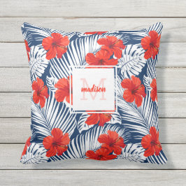 Cojín De Exterior Personalizado floral tropical Hibiscus Monograma