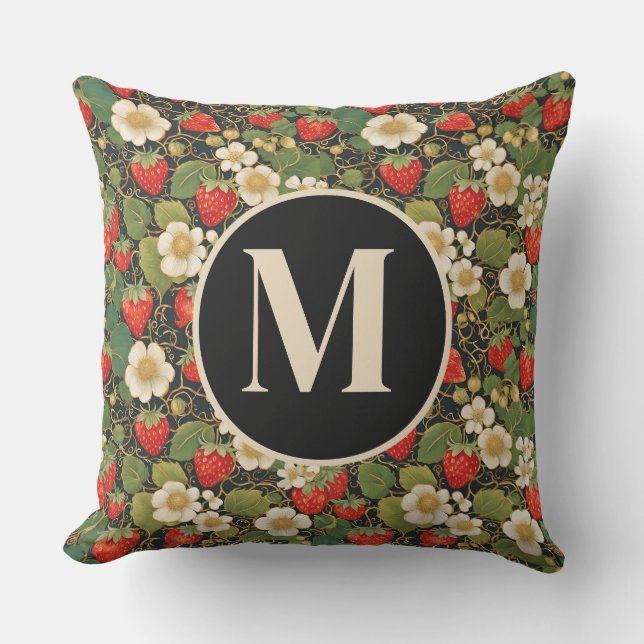 Cojín De Exterior Personalizado Monogram Strawberry (Anverso)