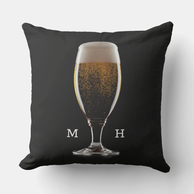 Cojín De Exterior Personalizado Monograma Vidrio de Cerveza (Anverso)