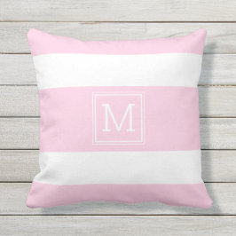 Cojín De Exterior Personalizado monogramo simple en franjas blancas 