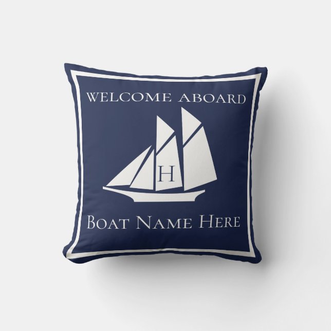 Cojín De Exterior Personalizado Nautical White Nave Blue Sailboat (Anverso)