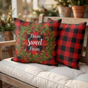 Cojín De Exterior Personalizado Navidad Rojo Negro Búfalo Check Cuad