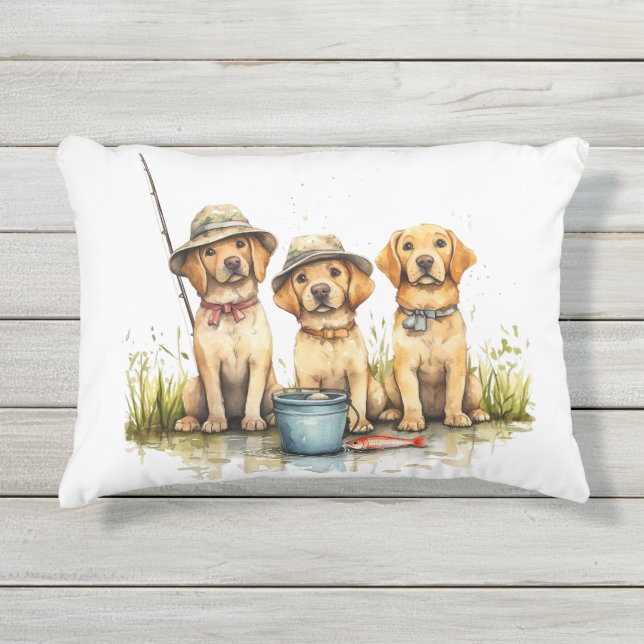 Cojín De Exterior Pesca de perros recuperadores de labradores (Anverso)