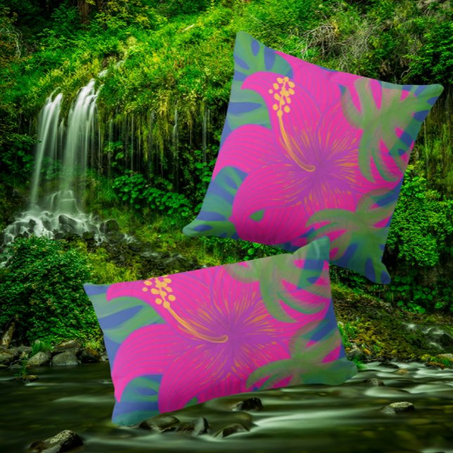 Cojín De Exterior Philodendro Hibisco Tropical (Vibrant tropical pillows for indoor or out!)