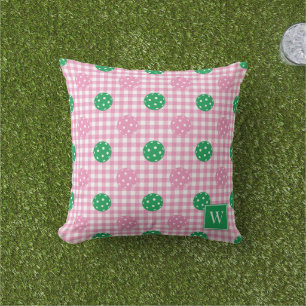 Cojín De Exterior Pickleball a Cuadros Preppy – Rosa y Verde