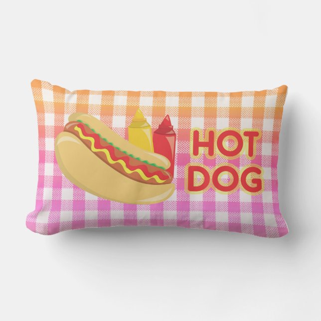 Cojín De Exterior Picnic Hot Dog Gingham con condimentos (Anverso)