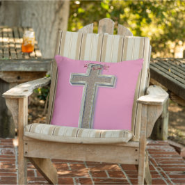 Cojín De Exterior Pilar al aire libre cruzado con fondo rosado