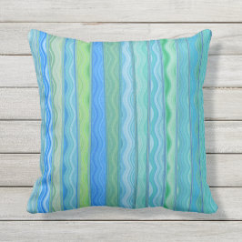 Cojín De Exterior Pilar de rayas abstractas Aqua Ocean 16x16