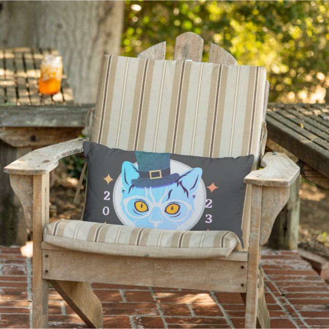 Cojín De Exterior Pilar lumbar de gato Guay azul y blanco (Silla)