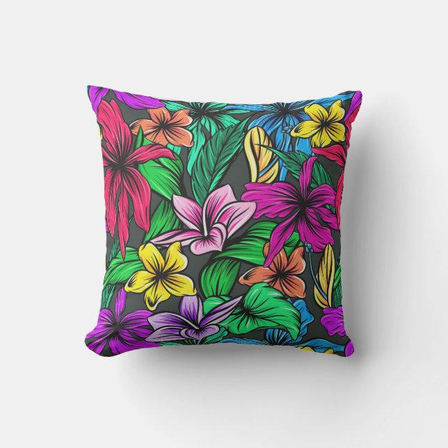 Cojín De Exterior Pillow de flores tropicales (Anverso)