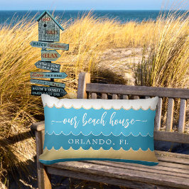 Cojín De Exterior Pillow de la casa de playa de las olas Verde azula