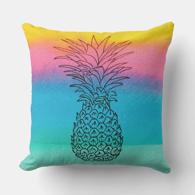 Cojín De Exterior Piña de acuarela de moda (Anverso)