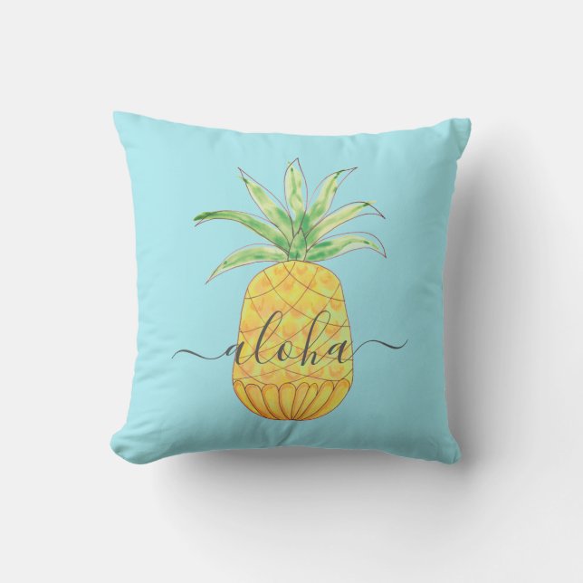 Cojín De Exterior Piña de color amarillo Aloha (Anverso)