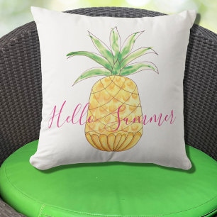 Cojín De Exterior Piña Hola Verano Amarillo Rosa Acuarela