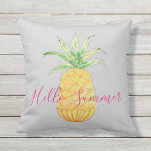 Cojín De Exterior Piña Hola Verano Gris Amarillo Acuarela