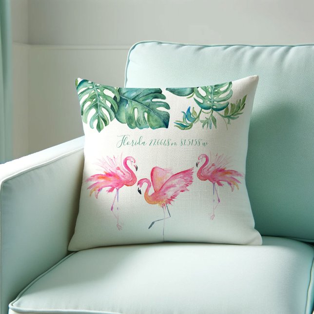 Cojín De Exterior Pink Flamingo Florida Living Room Decour (Pink flamingo Florida living room decor features throw for chair with pink flamingo V. Grigaliunas)