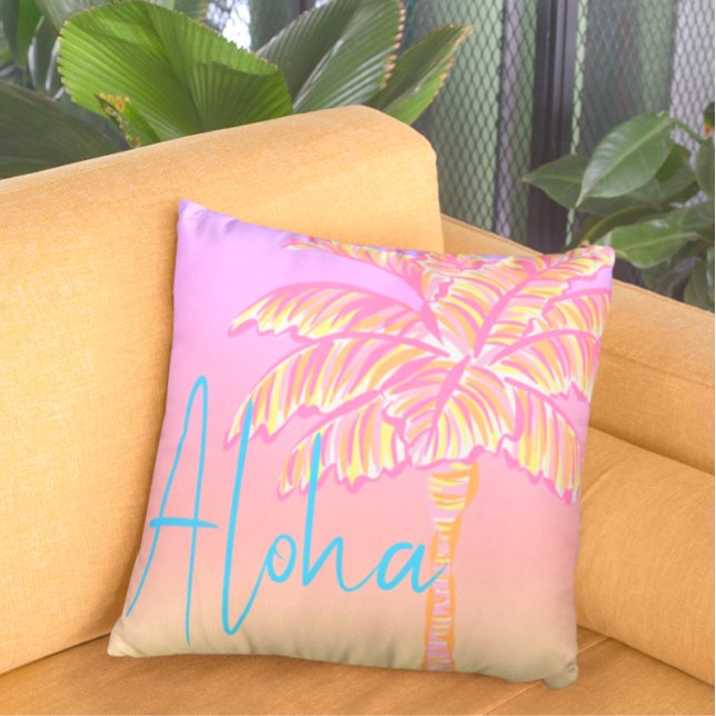 Cojín De Exterior Pink Tropical Sunset Palm Tree Aloha Outdoor (Aloha!)