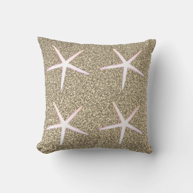 Cojín De Exterior Pink White Starfish Patterns Gold Purpurina (Anverso)