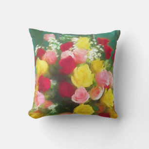 Cojín De Exterior Pintado Rose Bouquet - Arte de Flor Original.