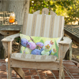 Cojín De Exterior Pintura de arte acuático de verano Blueberries