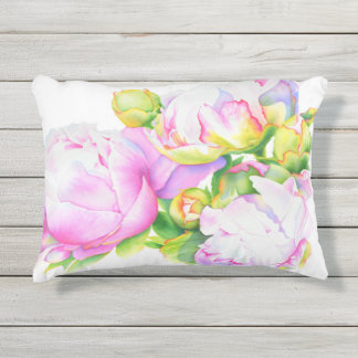 Cojín De Exterior Pintura de la acuarela de Peony en blanco rosa