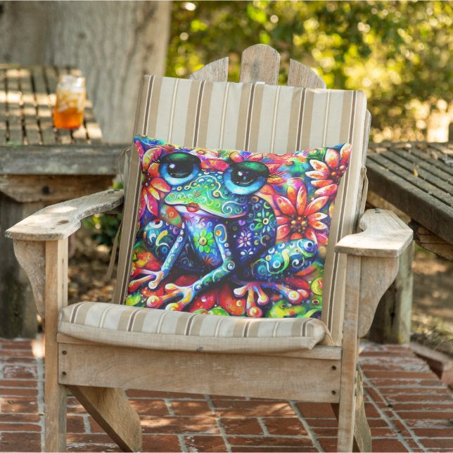 Cojín De Exterior Pintura Impresionista de rana floral capilar (Silla)