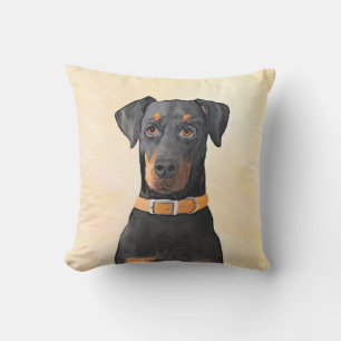 Cojín De Exterior Pintura original de Doberman Pinscher sin cortar