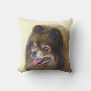 Cojín De Exterior Pintura original de pomerania negro y canela Arte
