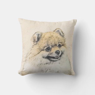 Cojín De Exterior Pintura Pomerania (Naranja) - Arte Perro Original