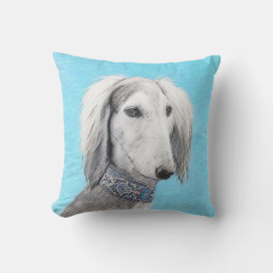 Cojín De Exterior Pintura Saluki (plateada) - Arte Perro Original.