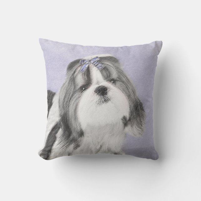 Cojín De Exterior Pintura Shih Tzu - Arte Perro Original. (Anverso)