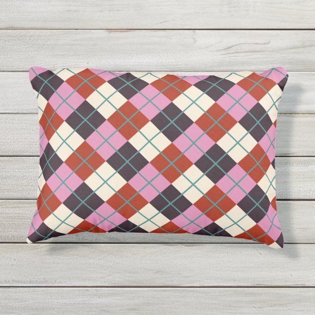 Cojín De Exterior Placa Retro Verde azulada de marfil rosa roja (Reverso)