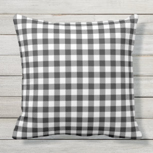 Cojín De Exterior Plaid Gingham Rustic White Check Cumpleaños