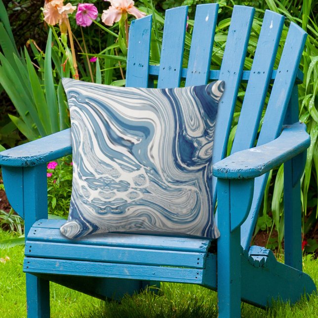 Cojín De Exterior playa de costa olas náuticas aguas turbulentas azu (coast beach nautical waves watercolor blue swirls outdoor pillow)