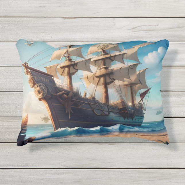 Cojín De Exterior Playa Tropical Pirata (Anverso)