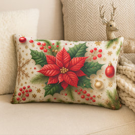 Cojín De Exterior Poinsettia Roja Festiva de Navidad 
