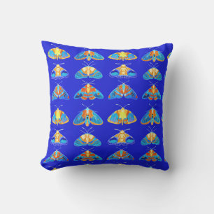 Cojín De Exterior Polillas en azul oscuro, naranja y turquesa