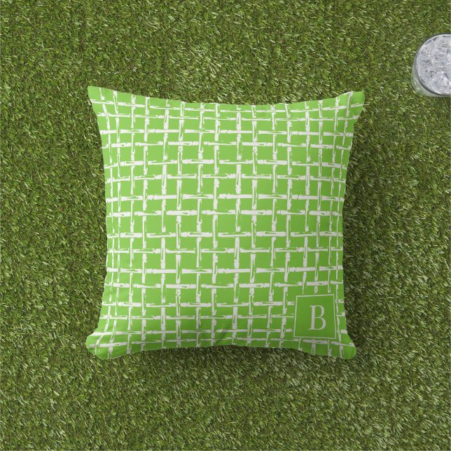 Cojín De Exterior Preppy Bamboo – Lime Coastal Monogram  (Césped)