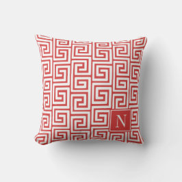 Cojín De Exterior Preppy Greek Key Monogram – Red & White