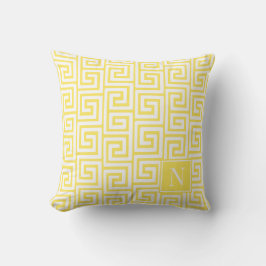 Cojín De Exterior Preppy Greek Key Monogram – Yellow & White
