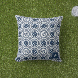 Cojín De Exterior Preppy Pickleball Damask – Navy Dink Motif